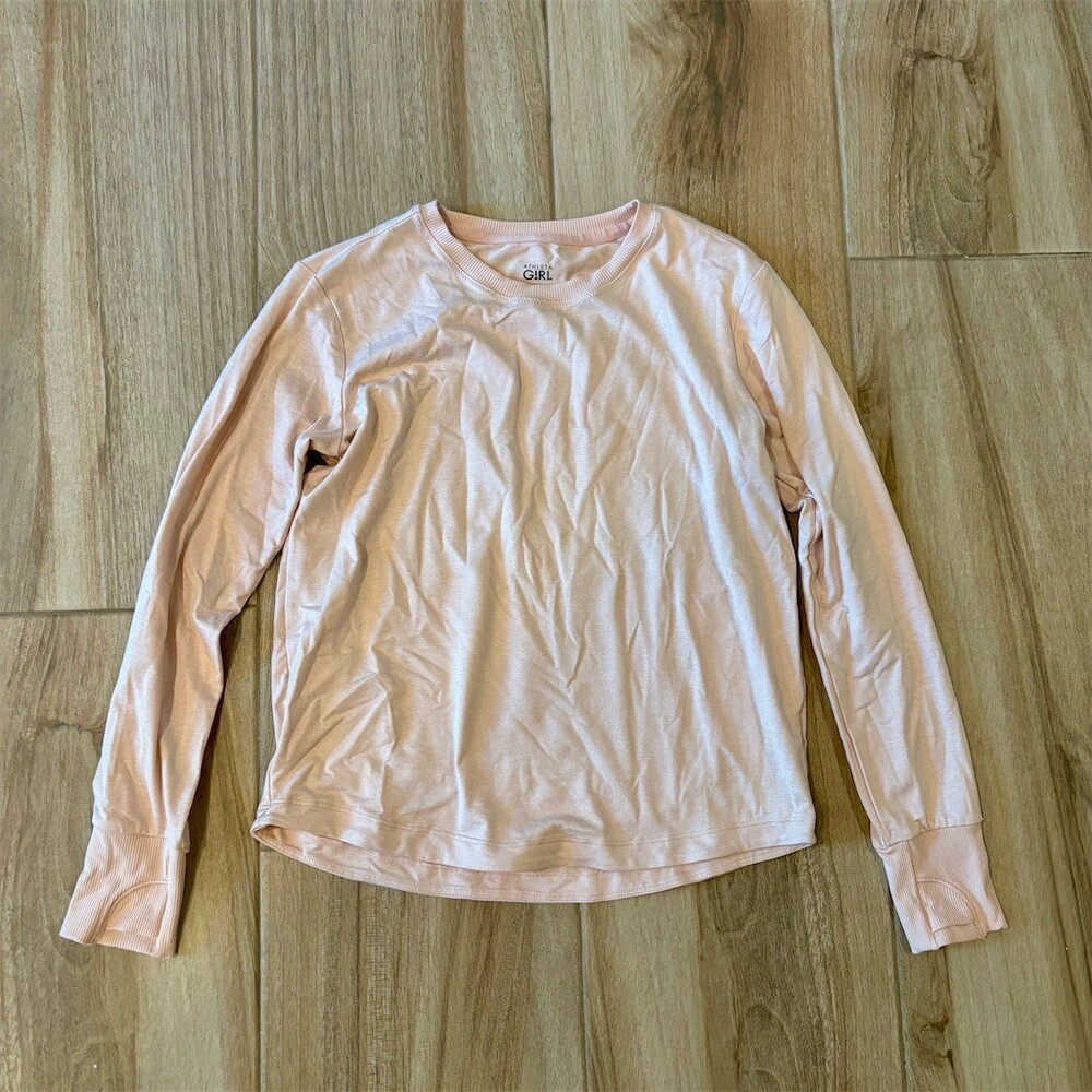 Athleta Girl Uptempo Top Girls Size L 12 Pink Long Sleeve Crew Neck